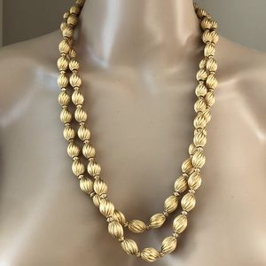 Vintage 70s Monet Gold Beaded Statement Necklace